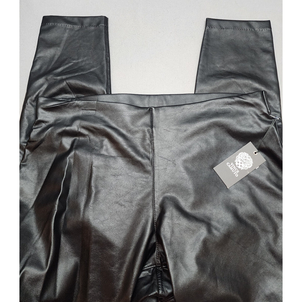 NWT Vince Camuto Womens Black Faux Leather Mid-Rise Pull On Pants Size L